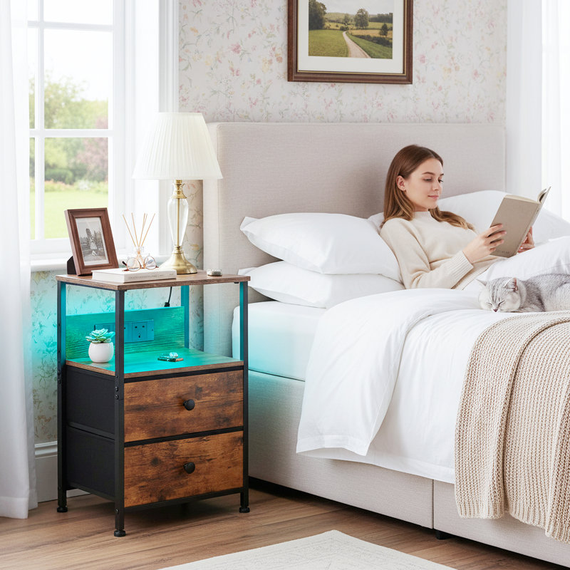 39cm W Metal Bedside Table, Rustic Brown