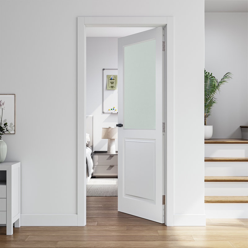 Portes en bois massif de 80 po en verre massif givré apprêté 1-Lite sans trousse de quincaillerie, 24 po x 80 po