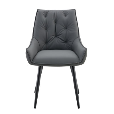 Ensemble de 4 chaises de salle à manger, chaise de salle à manger en similicuir gris foncé, chaises de cuisine en métal avec texture en maille dorée et pieds sablés noirs, chaise rembourrée à dossier plat (gris foncé, ensemble de 4)