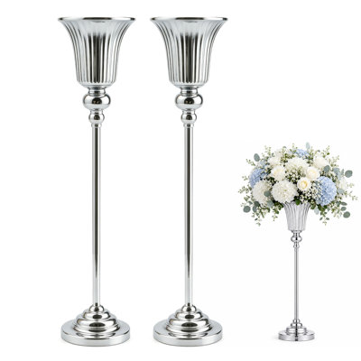 28.75 Inch Electroplated Metal Tall Decorative Flower Stand with Fluted Trumpet Top Floral Holder