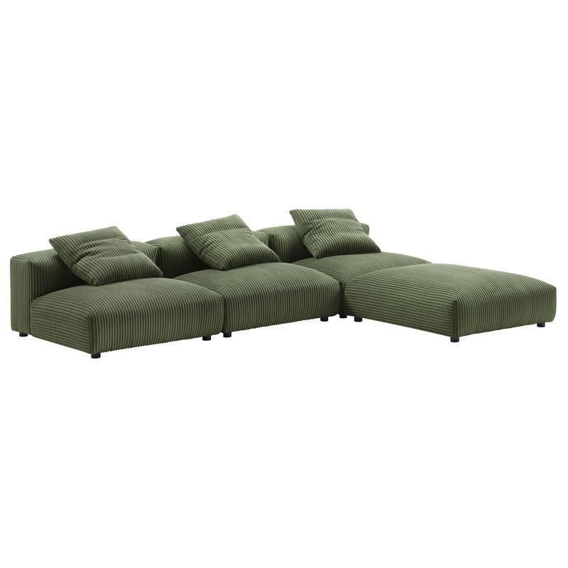 Solace 4-Piece Modular Upholstered Sectional Sofa, Fern Corduroy