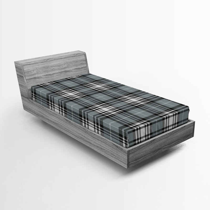 Drap-housse orange Ambesonne, Brun phoque / motif écossais pâle, Drap-housse pour lit simple TG