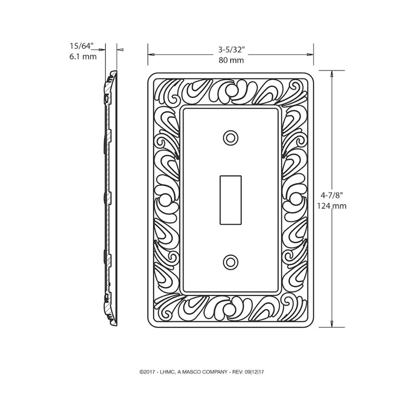 Paisley 1-Gang Toggle Light Switch Wall Plate, Tumbled Antique Brass