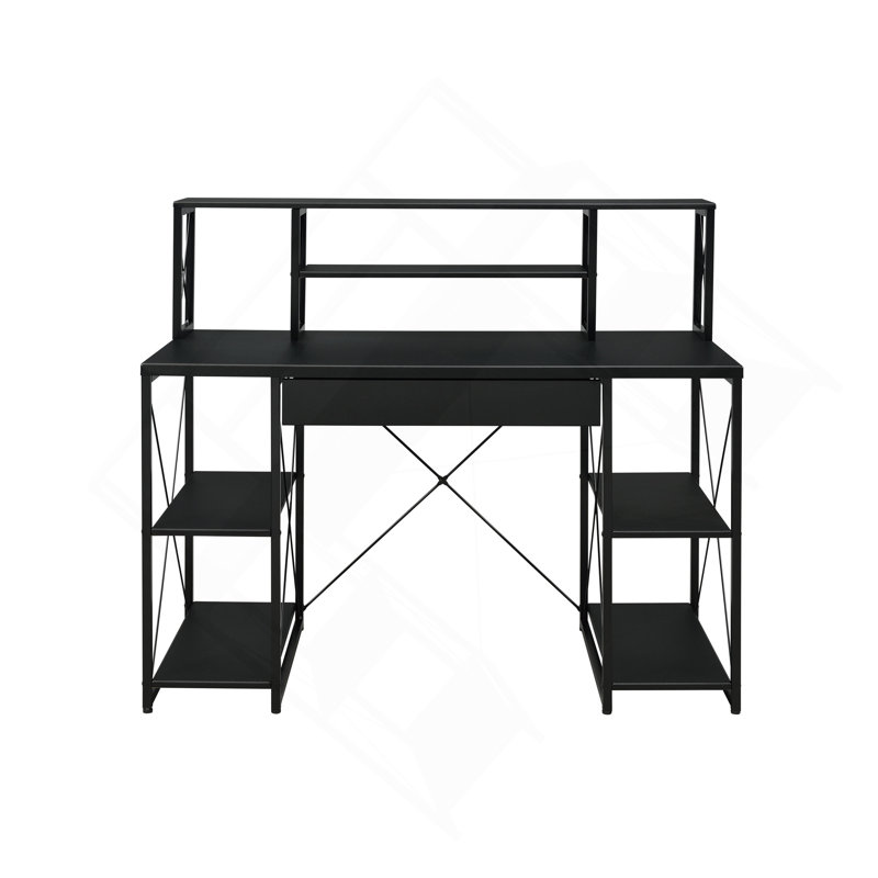 Bureau d'écriture polyvalent et moderne avec une construction robuste et beaucoup de rangement, Noir