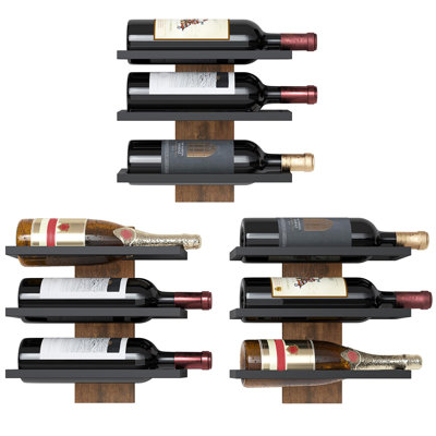 Three-Tier Wall-Mounted Wine Rack Set (9 Bottles), For Display And Storage, Vintage Brown