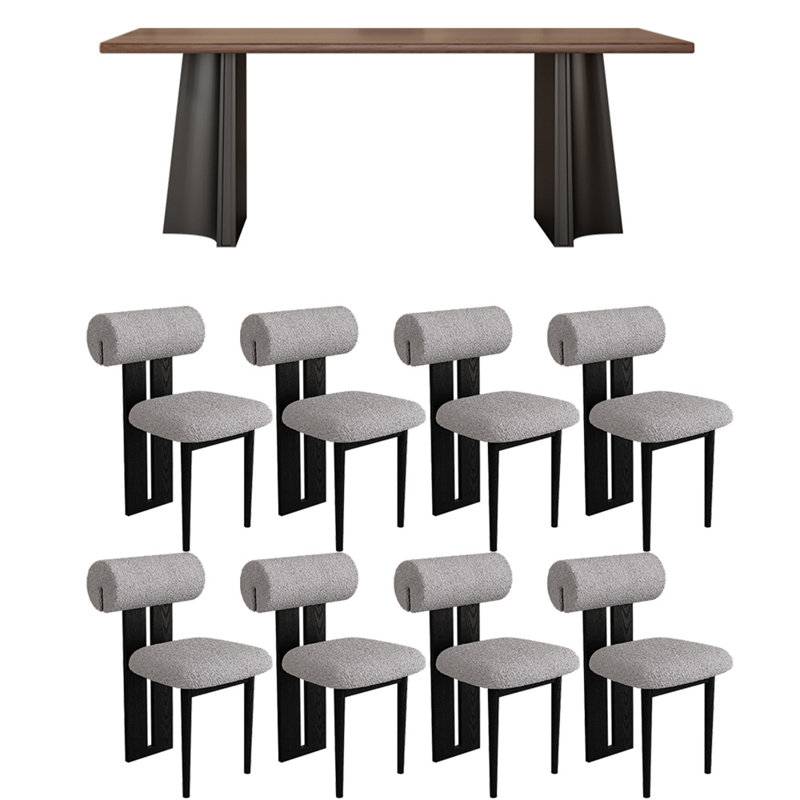 Modern rectangular solid wood dining table set, 29.5"H x 78.7"L x 35.4"W