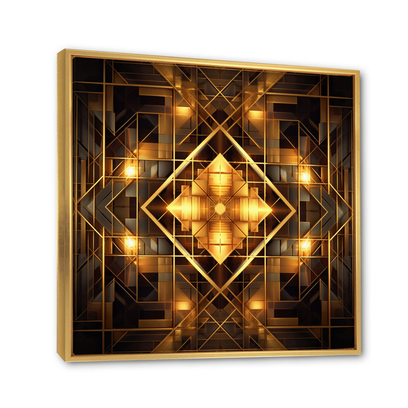 Or noir fractal Tide V - reproduction sur toile, H 30 po x l 30 po x P 1 po, Cadre flottant doré