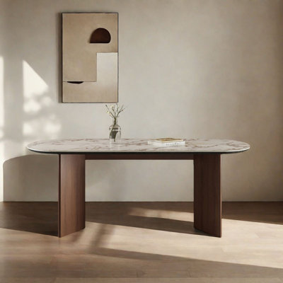 Elegant French-Style Oval Marble Dining Table