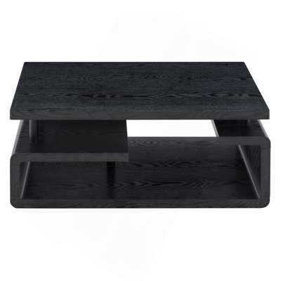 Table basse à trois niveaux en panneau de fibres à densité moyenne avec finition grain de bois noir