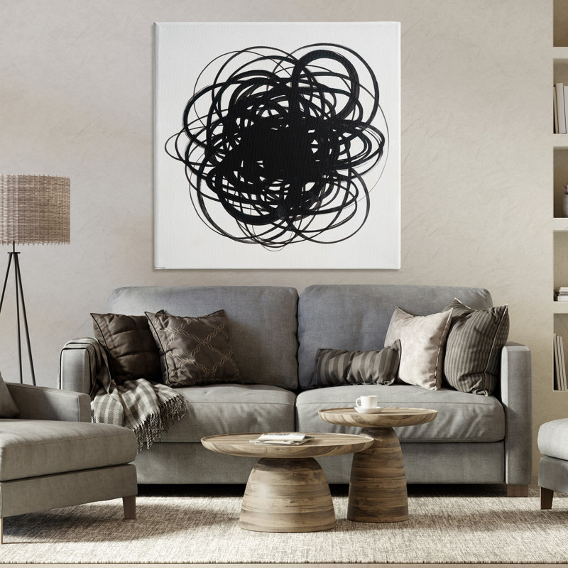 «Black Chaotic Scribble», art mural sur toile par KC Haxton, H 36 po x l 36 po