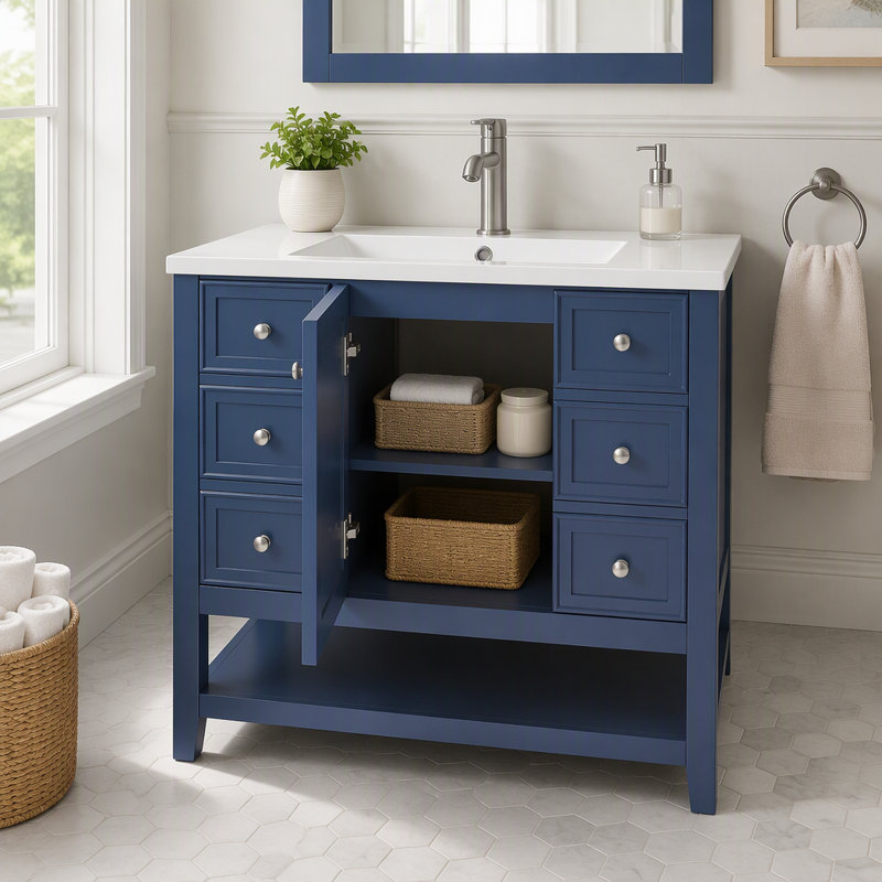 Meuble-lavabo 36 po avec lavabo et rangement polyvalent, Blue
