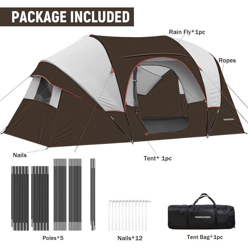 Tente pour 10 personnes avec sac de transport, Brun