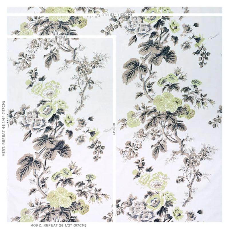 Pyne Hollyhock Fabric, Green Tea