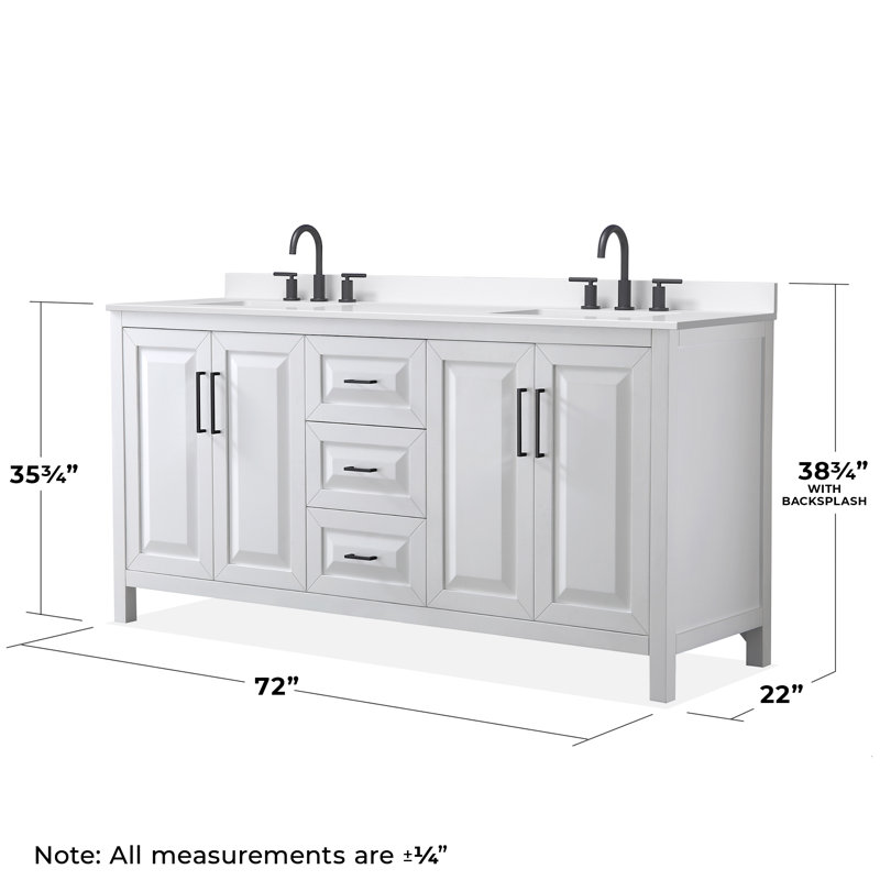 Daria 72'' W Vanity, Matte Black, White, White Quartz