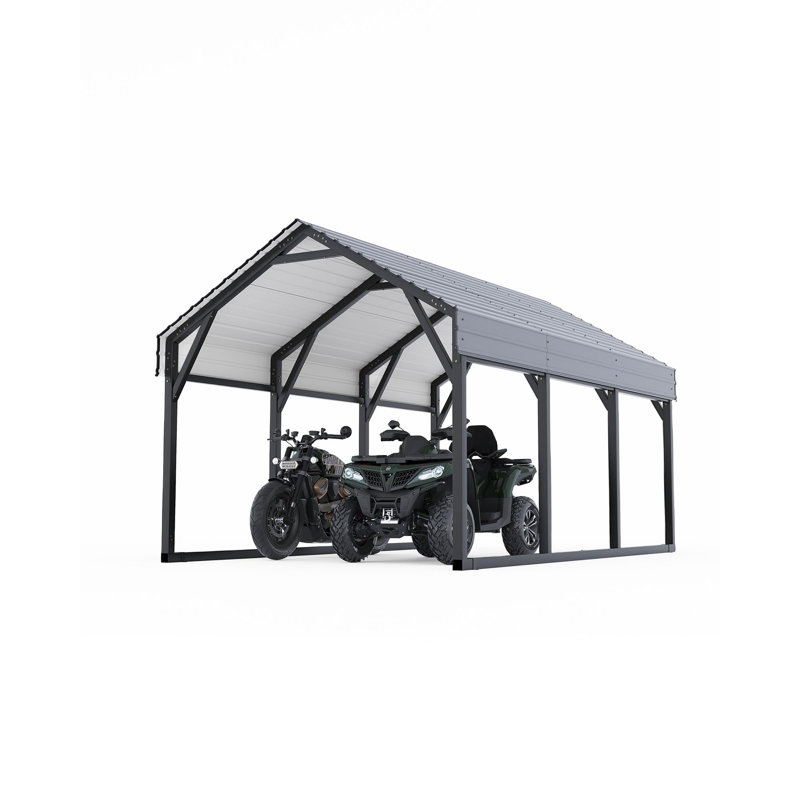 Metal Carport, Heavy Duty Carport Reinforced Frame and Steel Roof, All-Weather Shelter for Pickups, Boats, Cars, and Tractors
