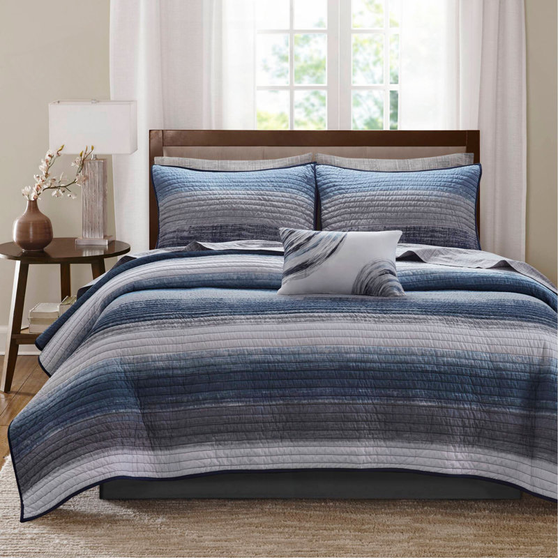 Ensemble de courtepointe 8 pièces avec draps en coton, Marine / multicolore