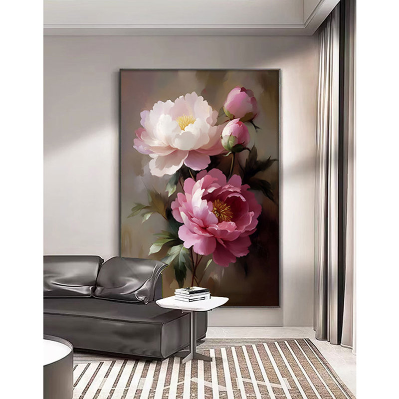 Murale fleur de pivoine moderne et minimaliste, H 59,06 po x l 39,37 po