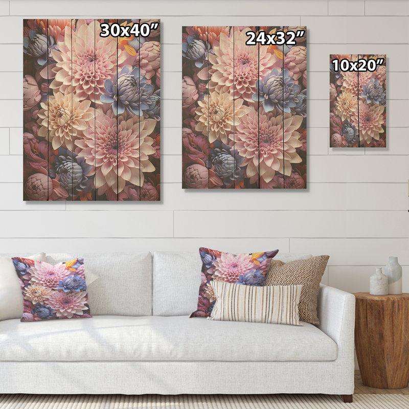 Enchanted Visions Mums Florals I - Mums, art sur bois de pin naturel, H 40 po x l 30 po
