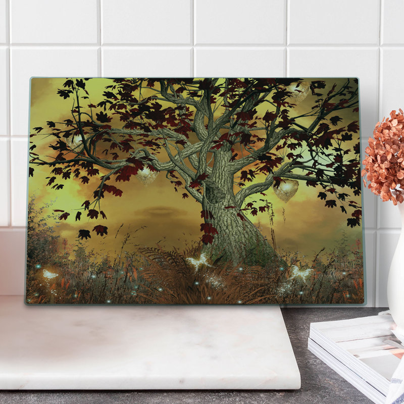 Ambesonne Tree Cutting Board Large Size Earthy Color Tones Composition Amber Fawn Burgundy