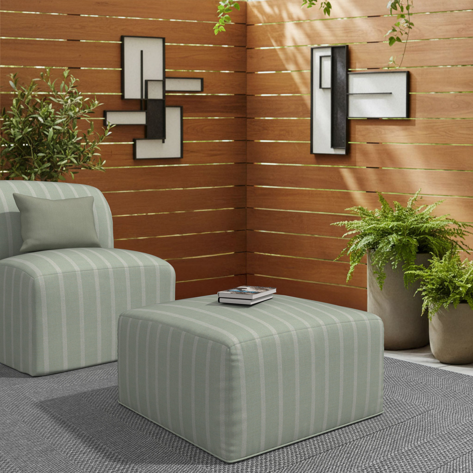 Eliana Sunbrella® Patio Ottoman, Sunbrella Unwind Rainwashed