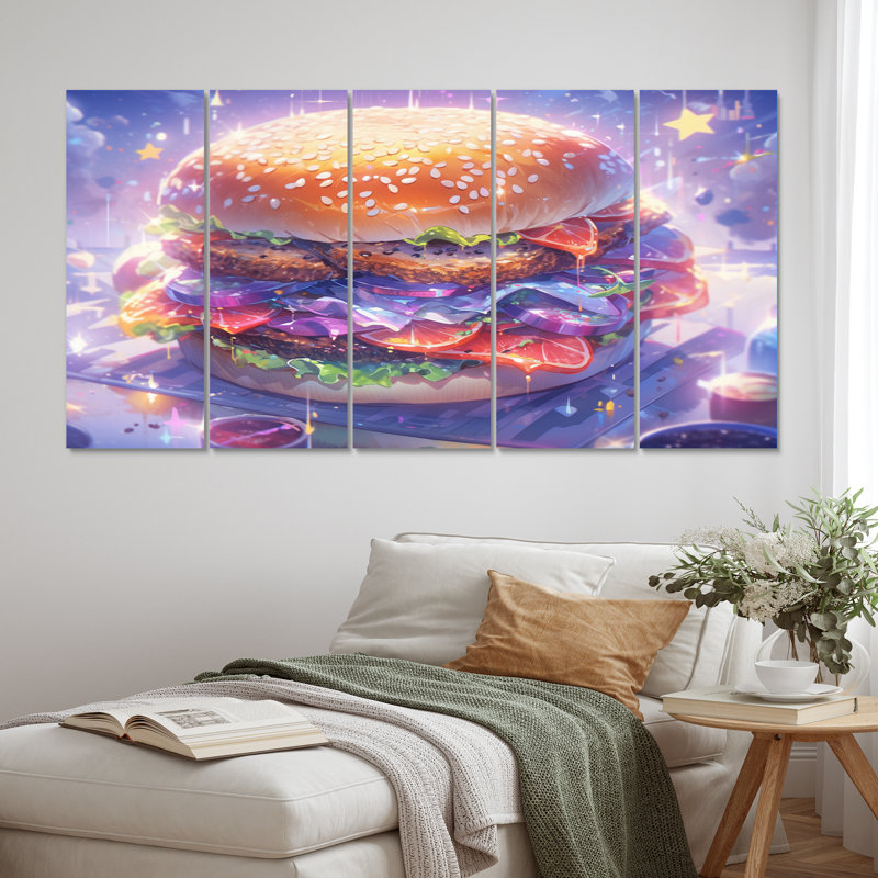 Burger Heaven - Repas et pique-nique, reproduction sur toile - 5 panneaux égaux
