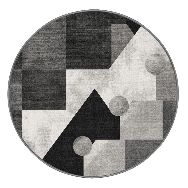 Tapis gris moderne et contemporain lavable à la machine Bensonhurst, Rond 3 pi