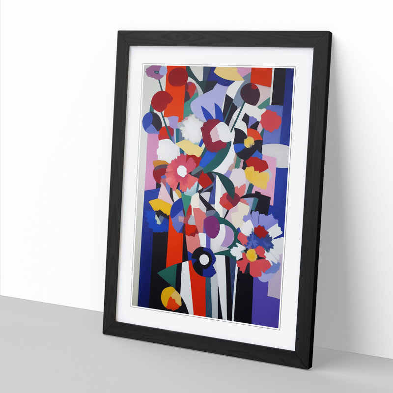 Colourful Flowers Bauhaus - Single Picture Frame Print, 64cm H x 46cm W, Black Framed