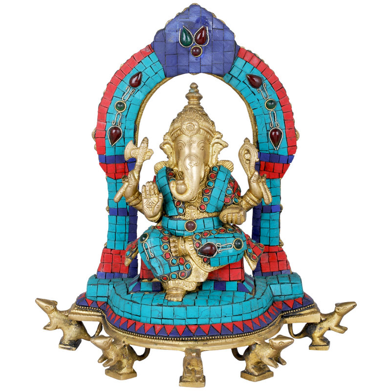 Statue de Ganesha sur cinq Rats (statue incrustée)