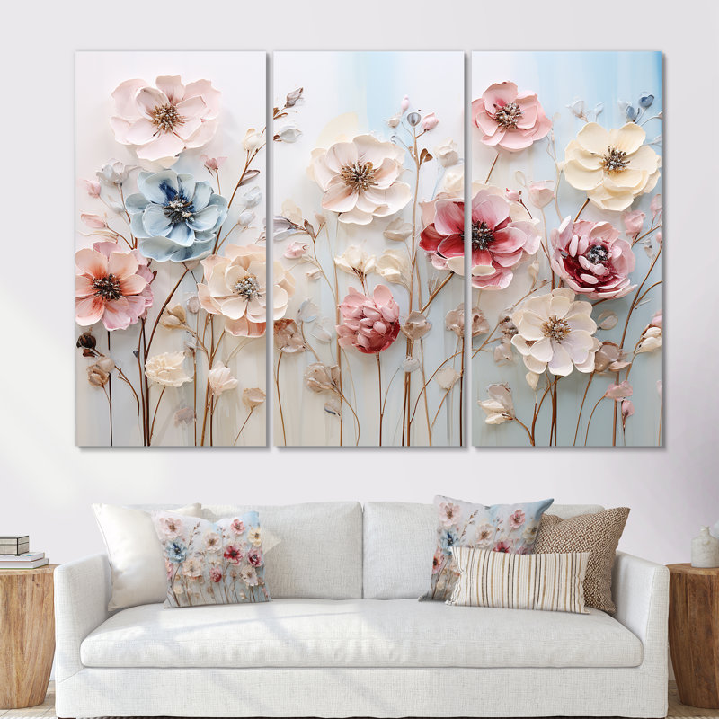 Blanc et rose, merveille florale - art mural floral, H 60 po x l 85 po x P 1,5 po, Toile tendue