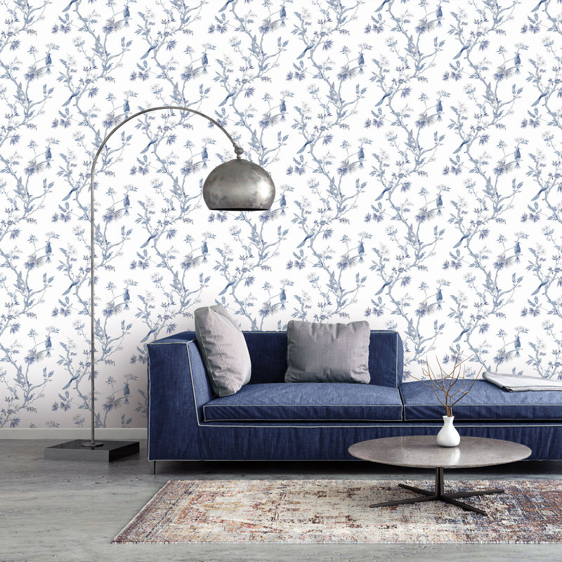 Batchelder 10m x 53cm Matte Wallpaper Roll, White/Blue