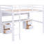 Lit mezzanine avec bureau, ports de charge et grand espace de rangement - tiroirs pleine grandeur en bois blanc, plateau de chevet solide