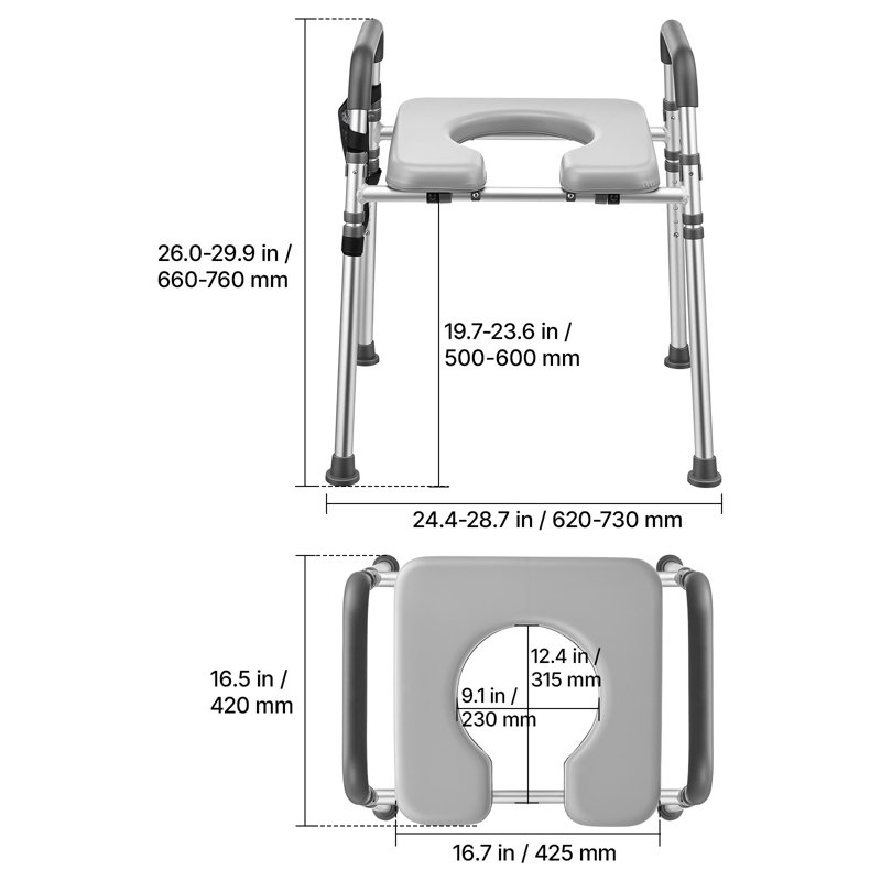 Raised Toilet Seat with Handles 350 lb Handicap Elevated Toilet Riser, for Seniors, Elderly & Disabled, Adjustable Height & Width, Soft Cushion Padded, Fits Round, Elongated & V-Shaped Commode