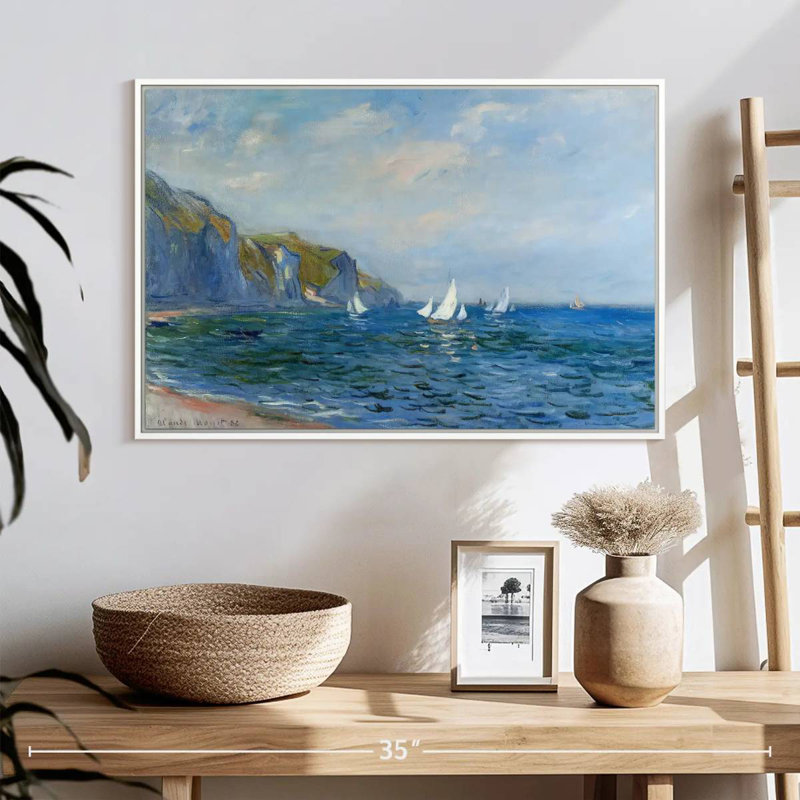 Falaises et voiliers à Pourville, Cadre flottant blanc, 25 po x 17 po