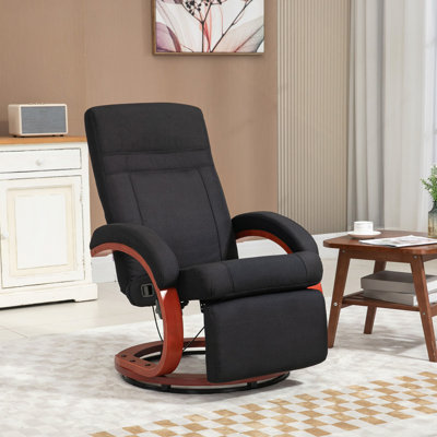 Fauteuil inclinable manuel pour adultes, fauteuil inclinable pivotant réglable avec repose-pieds, accoudoirs rembourrés et base en bois pour le salon