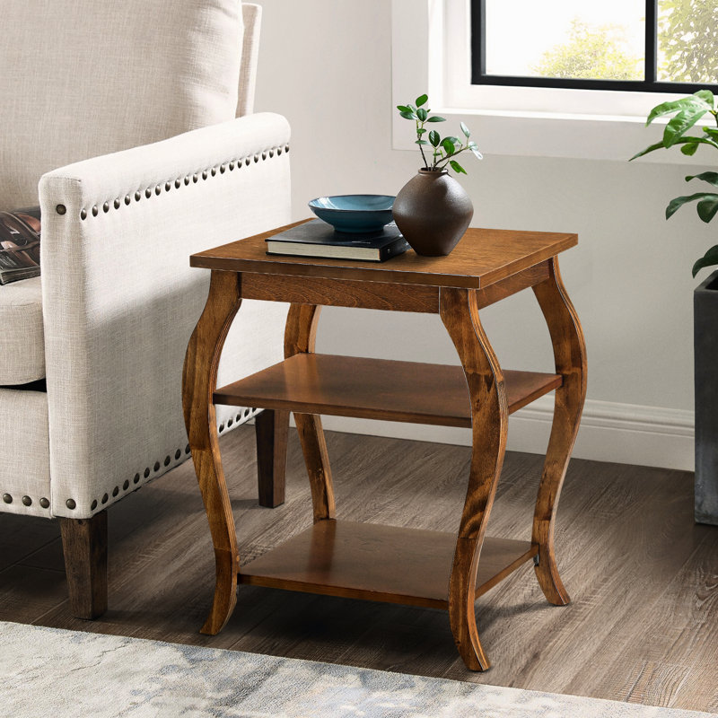 Table de bout élégante à 2 tablettes en noyer avec repose-pieds stable
