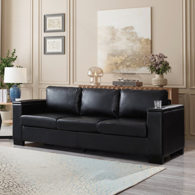 Canapé de salon moderne en similicuir de 93,7 pouces avec porte-gobelet, rangement et coussins amovibles pour plus de confort et de commodité