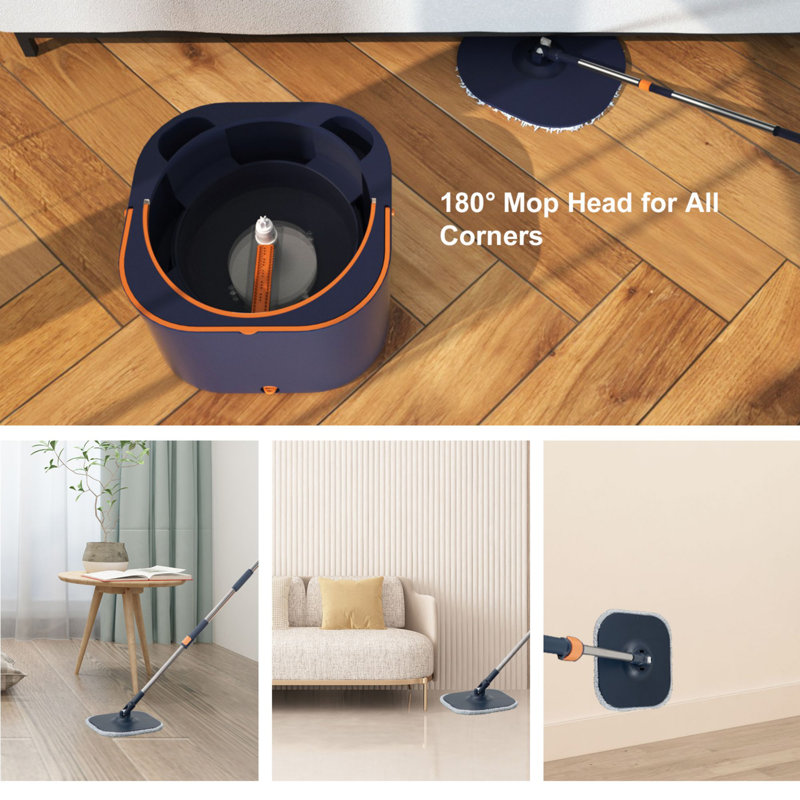Mop Bucket with Wringer, Separate Dirty and Clean Water, Blue
