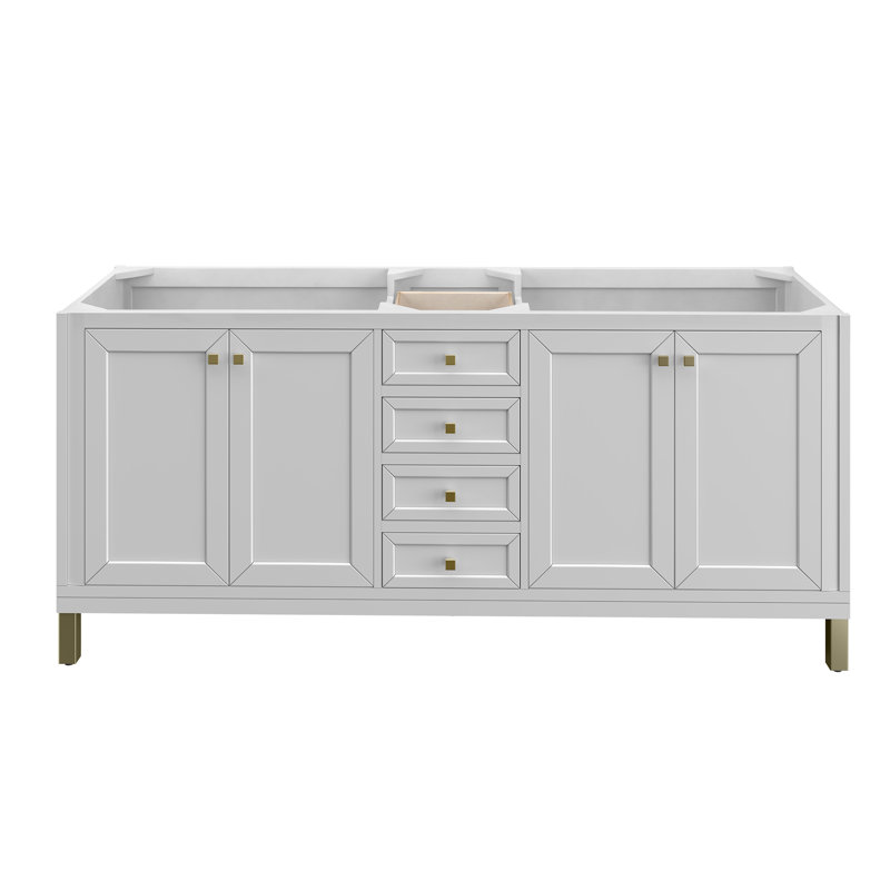 Chicago 72'' W Double Bathroom Vanity Base, Champagne Brass, Glossy White