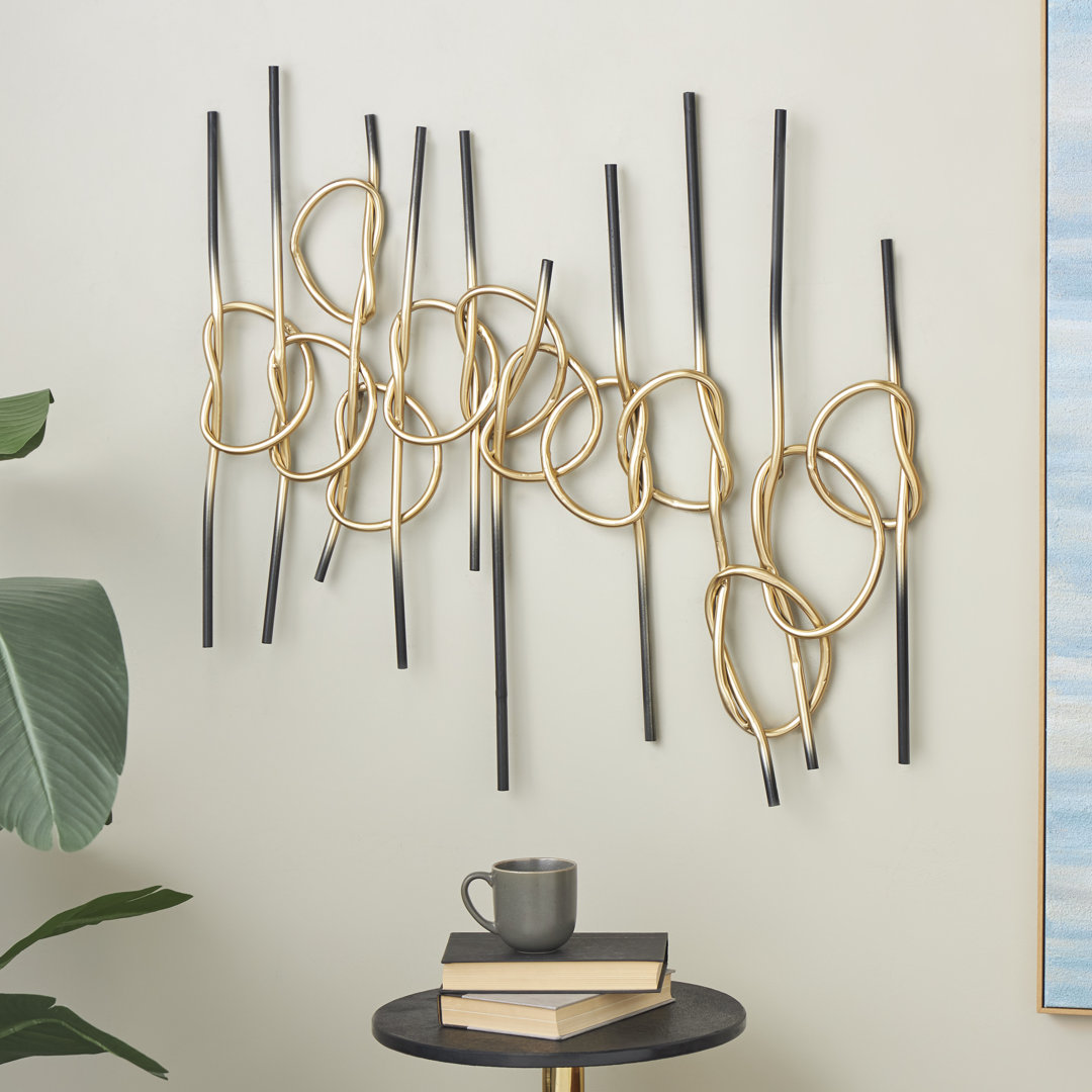Metal Knotted Ombre Geometric Gold Wall Decor with Black Ends Mercer41