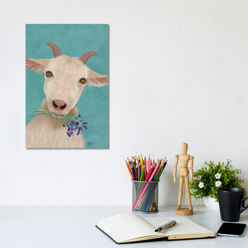 Goat And Bluebells by Fab Funky - Wrapped Canvas Gallery-Wrapped Canvas Giclée, 20.32 cm H x 30.48 cm W