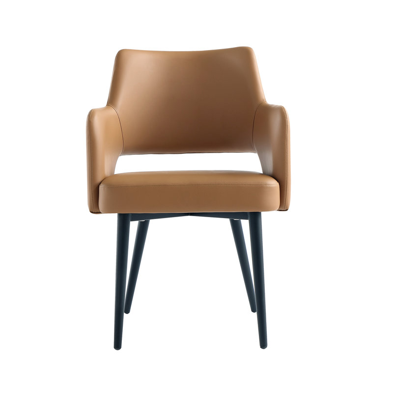 Hickson Leatherette Dining Arm Chair with Metal Legs in Stone, Saddle, 1