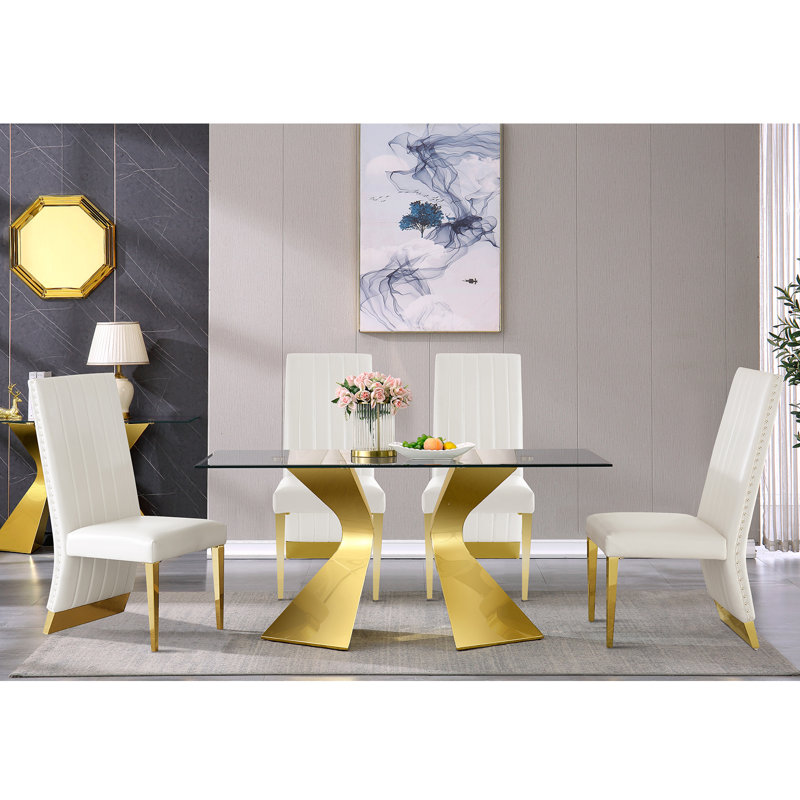Gerlad Glass Top Metal Base Dining Table, Gold