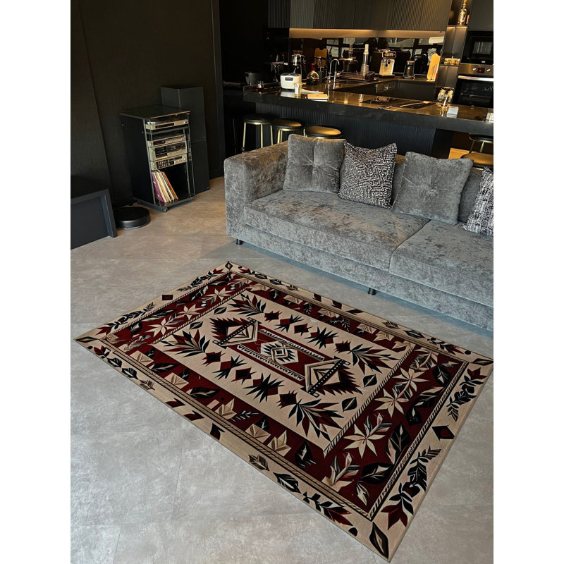 Tapis décoratif rétro bourgogne, Rectangle 3 pi 11,24 po x 5 pi 10,87 po