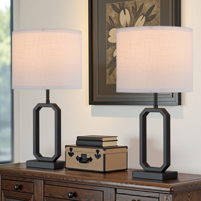 2 Piece, 21'' Black Table Lamp Set, Rustic Farmhouse