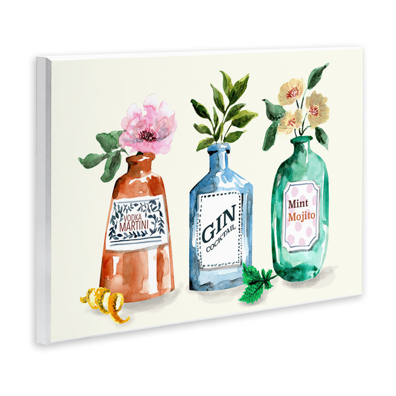  Art floral sur plaque de bouteilles d'alcool par Kate Eldridge, H 10 po x l 15 po