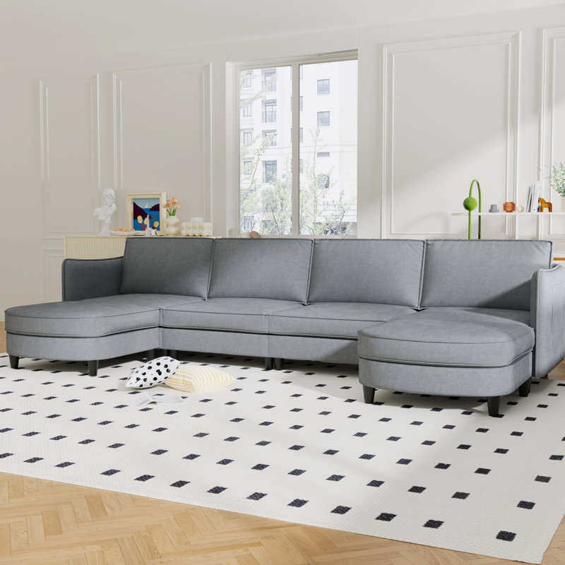 6 Seater With Movable , Breathable Skin - Fabric, Arm Pockets, For Living Room, Frame, Construction 141.5'' Large U Shaped Side Pockets On Arm, Material, Apartment, Office, Comfortable Support, Frame