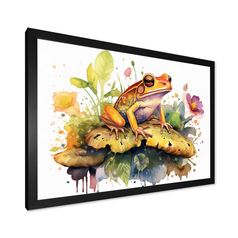 «Leaping Frogs Amphibians II - Frog», art mural, Cadre simple noir, H 12 po x l 20 po x P 1 po