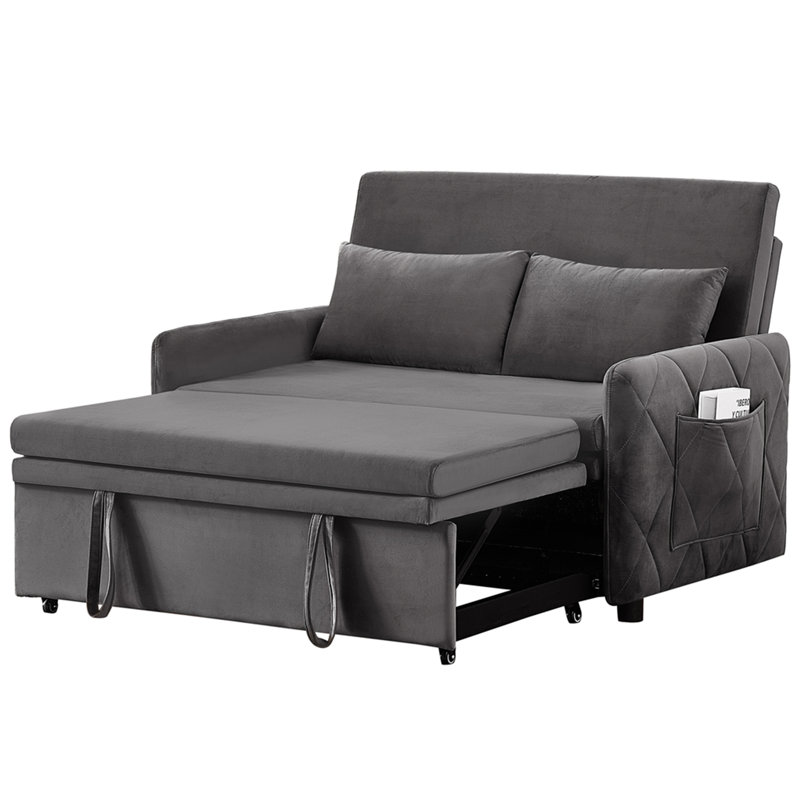 Canapé-lit convertible en velours de 51,2 po, causeuse à dossier réglable à 5 positions avec lit escamotable, poche latérale, canapé multifonctionnel à 2 places pour le salon, un appartement et un petit espace