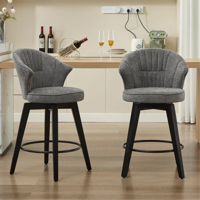 Tabouret de bar pivotant de 25 po de hauteur (2 personnes), gris foncé, bois massif, tissu chenille, pieds réglables pour la maison et la cuisine, hauteur réglable en gris 2, fabrication en bois, revêtement, salle à manger