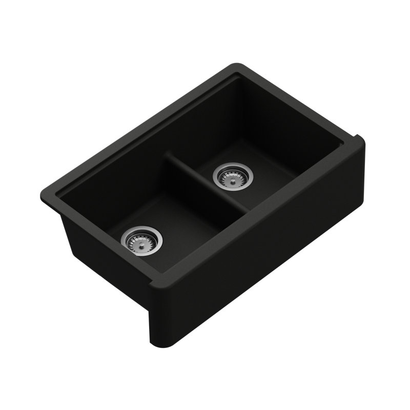 Évier de cuisine à double cuve à tablier frontal avec accessoires L 33 po x l 20 po Titan, Noir